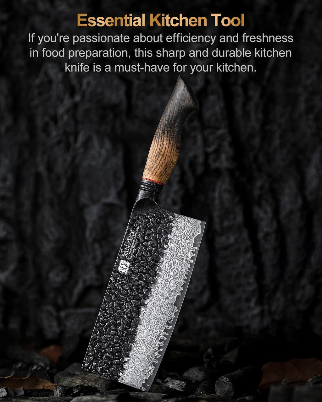 XINZUO 7.3 Inch Vegetable Cleaver Knife,10Cr15Comov Steel Core Forged Damascus Steel,Sharp Slicing Knife For Home Kitchen And Restaurant,Ergonomic White Oak + Red G10 Gasket Handle