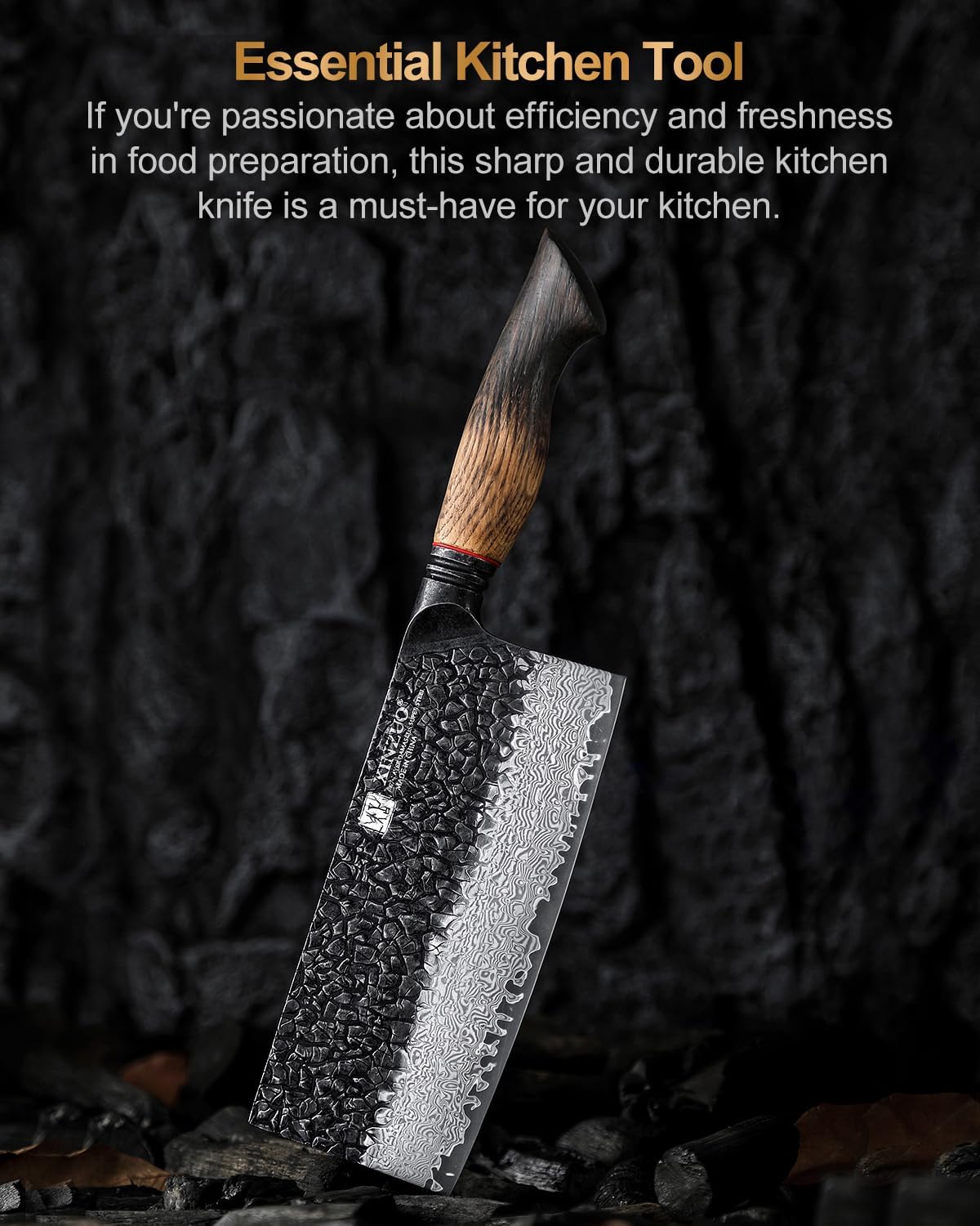 XINZUO 7.3 Inch Vegetable Cleaver Knife,10Cr15Comov Steel Core Forged Damascus Steel,Sharp Slicing Knife For Home Kitchen And Restaurant,Ergonomic White Oak + Red G10 Gasket Handle