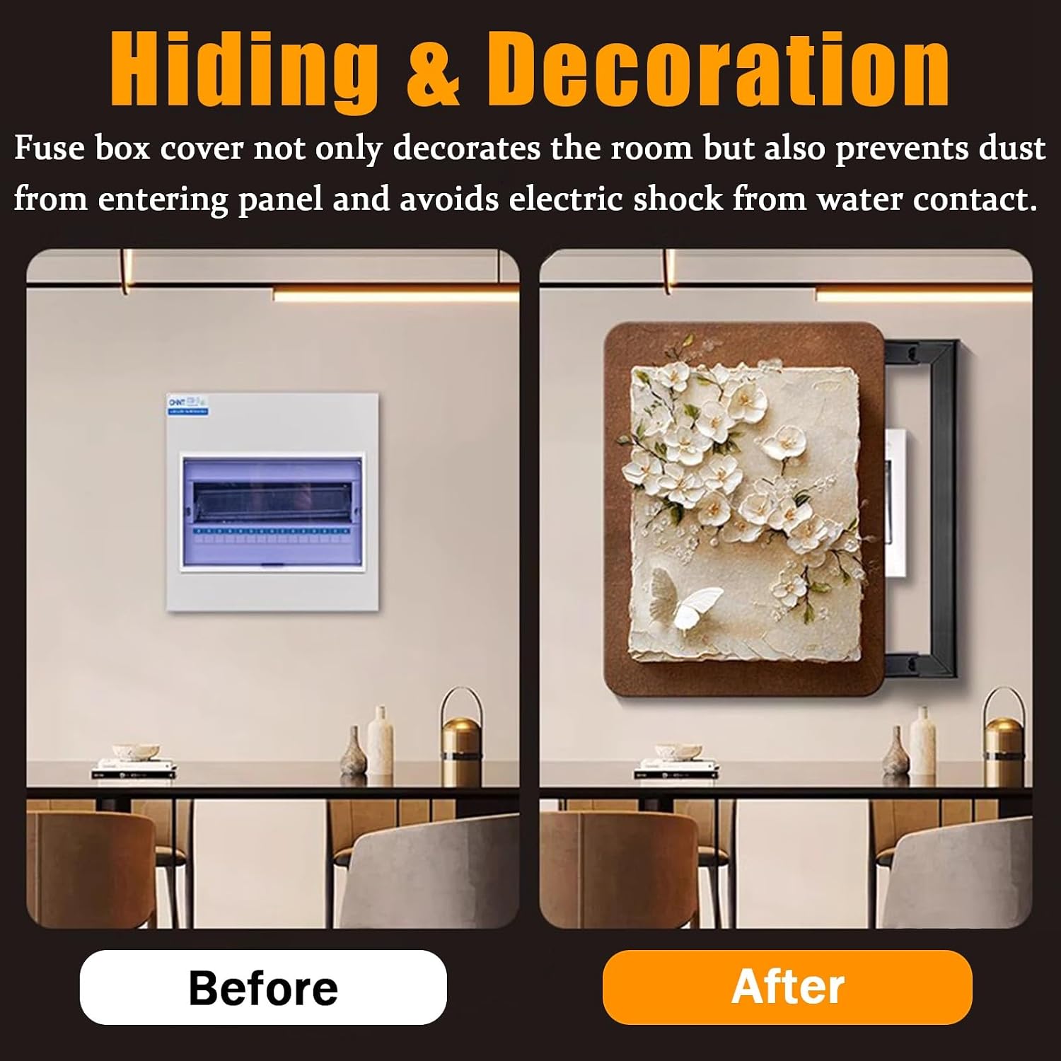 Electrical Panel Cover Entrance Corridor Breaker Box Cover, Modern High-end Electrical Panel Cover Decorative Wall Art, Push-pull Circuit Boxes Switch Cabinet(Light Coffee,45 x 65 cm (17.7 x 25.6 in))