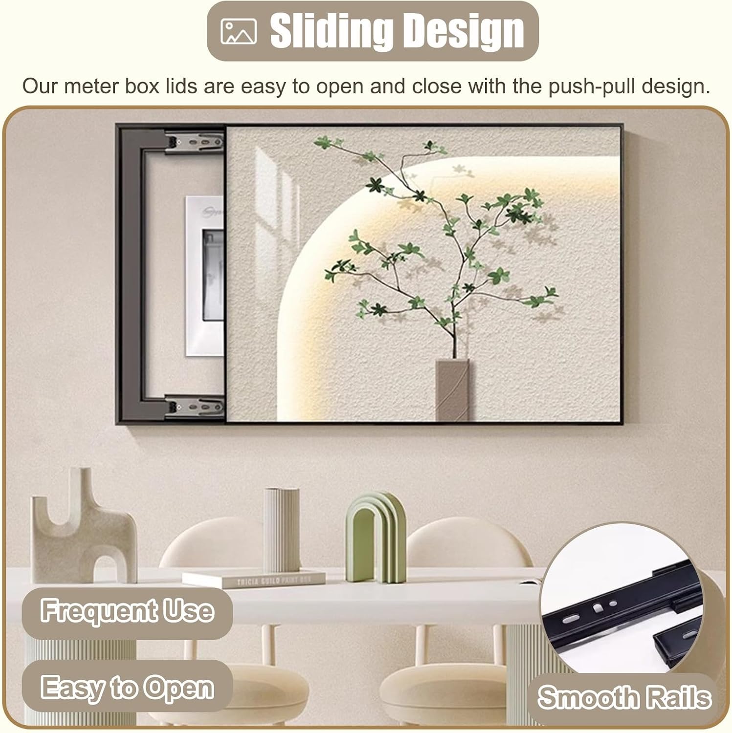 Sliding Electrical Panel Cover Plate for Home Decor, Replacement Fuse Box Cover for Hide Consumer Unit Box, Outdoor Distribution Boxs Decoration(Style/C,60x50cm(23 5/8x19 3/4'))