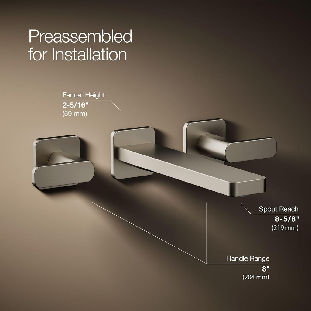 KOHLER T27120-4-CP Parallel® Wall-mount bathroom sink faucet trim, Polished Chrome