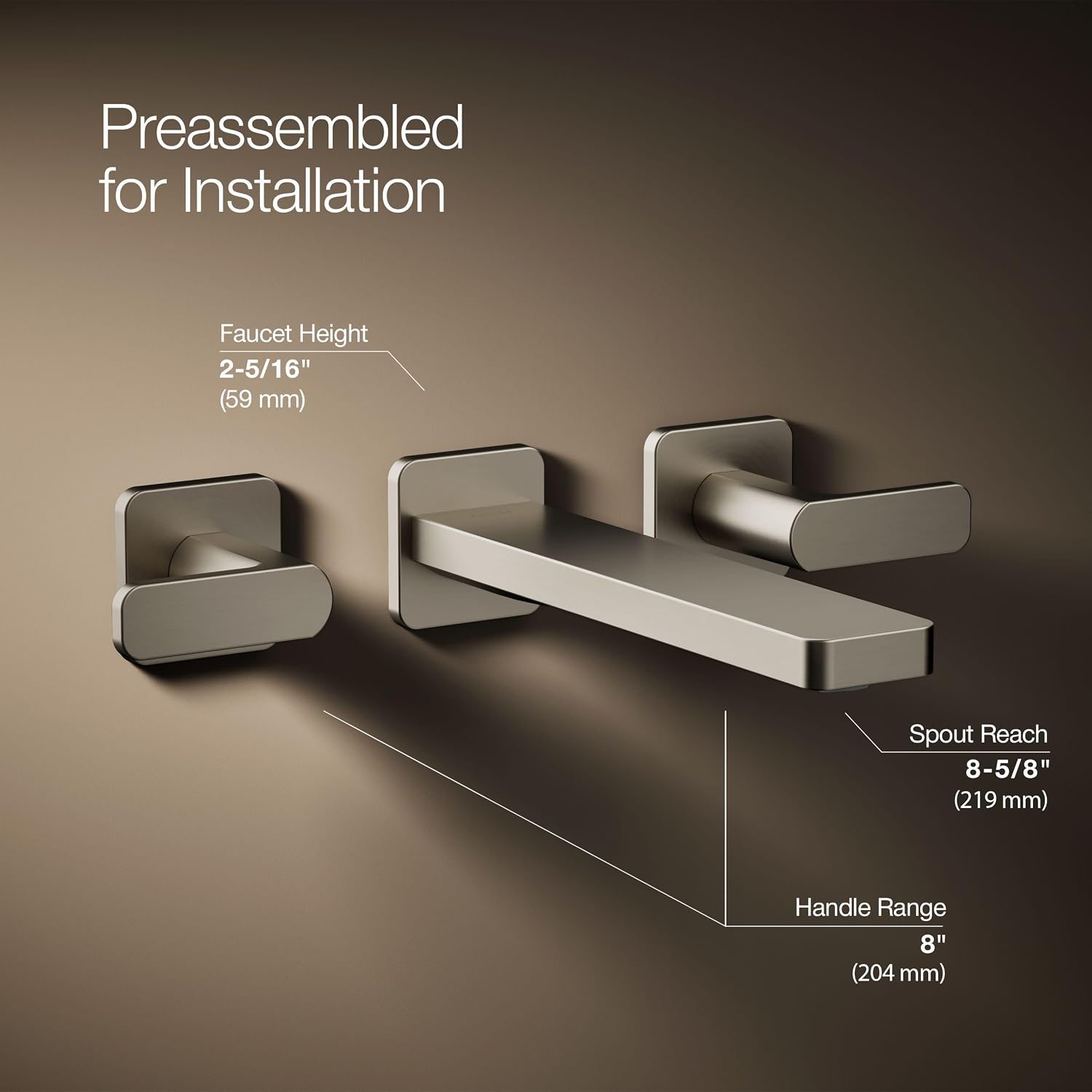 KOHLER T27120-4-CP Parallel® Wall-mount bathroom sink faucet trim, Polished Chrome