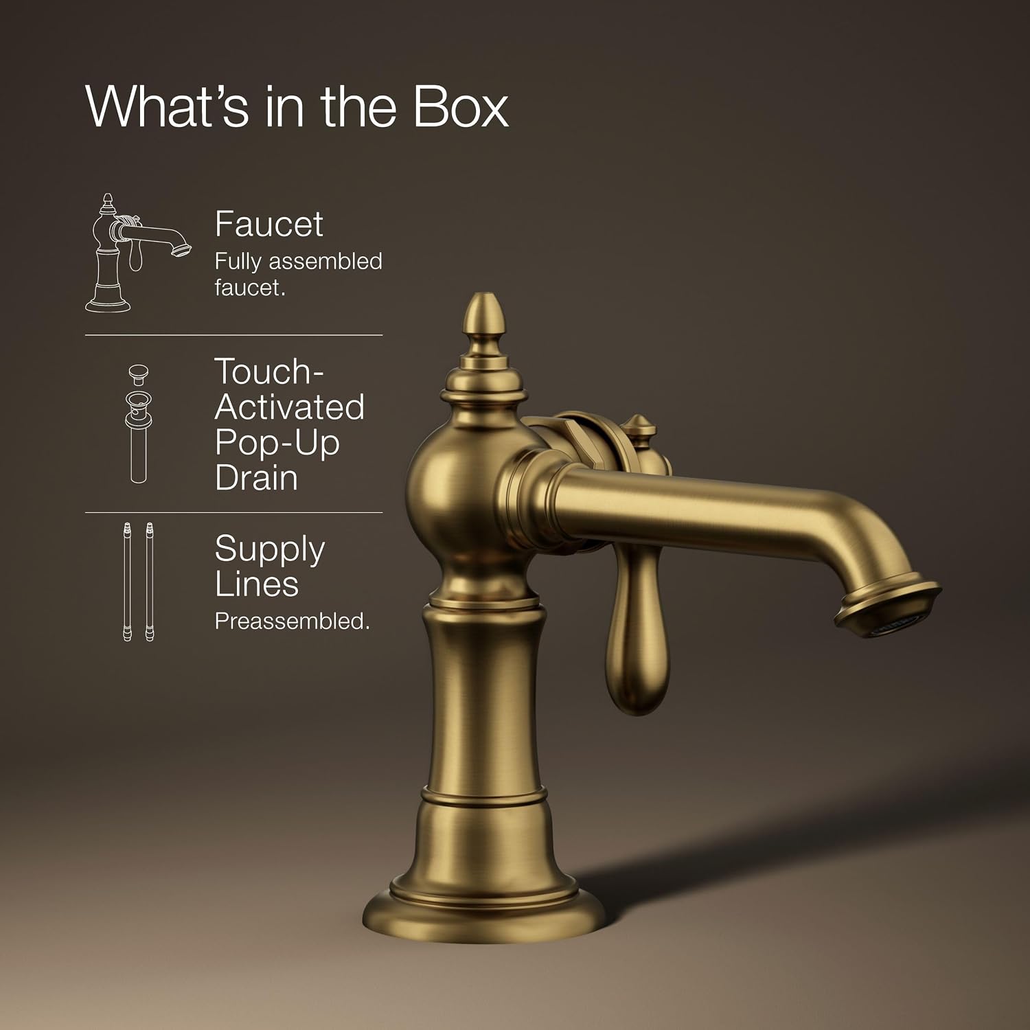 Kohler 72762-9M-2MB Artifacts® Single-Handle Bathroom Sink Faucet, 1.2 gpm, Vibrant Brushed Moderne Brass
