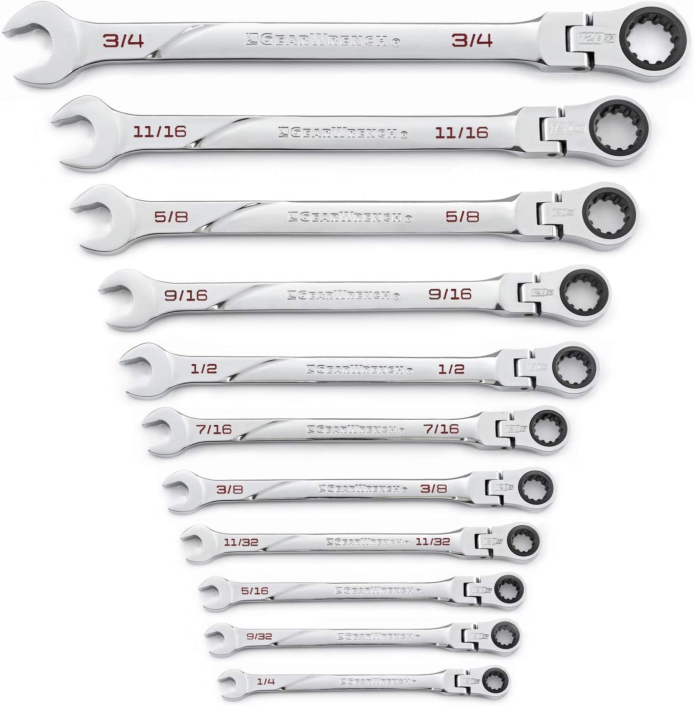 GEARWRENCH 11 Pc. 120XP Universal Spline XL Flex Head Ratcheting Combination SAE Wrench Set - 86247