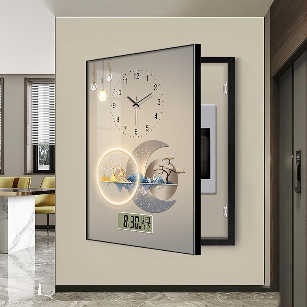 Circuit Breaker Box Cover, Electric Meter Decorative Painting with Clock, Hidden Electrical Panel Cover Decoration for Office, Home, Shopping Mall(Color 3,50 * 60cm/19.7 * 23.6in)