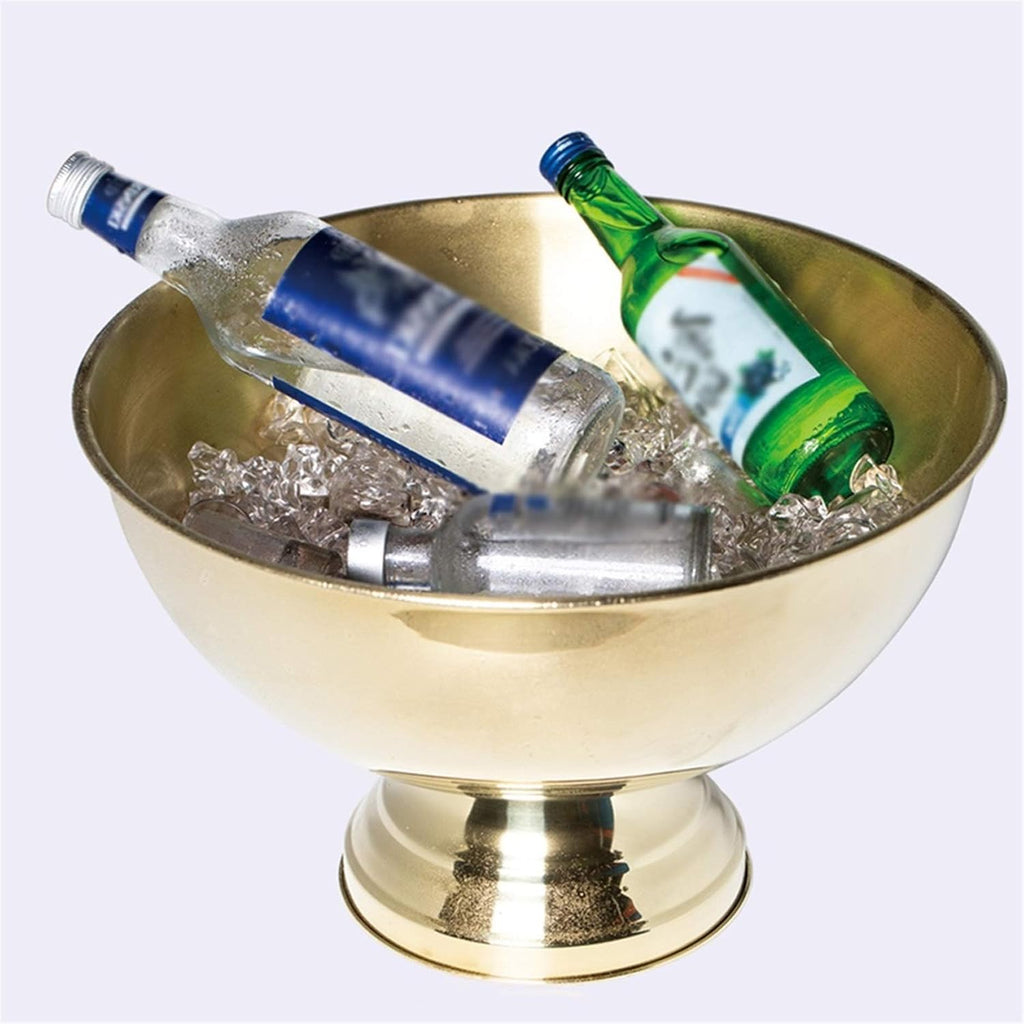 Ice Bucket Round Champagne and Wine Beer Tub - Stainless Steel - Large Suitable for Family Bar Dance Drink Cooler for Parties(Gold)