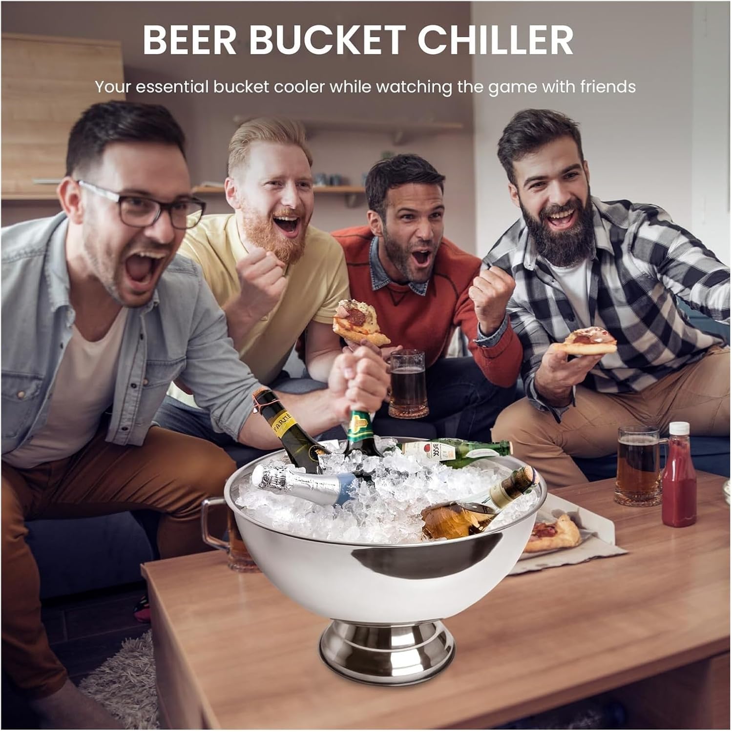 13.5L Stainless Steel Ice Bucket for Parties, Large Beverage Tub with Scoop, Insulated Drink Cooler for Weddings, Bars, and Outdoor Events