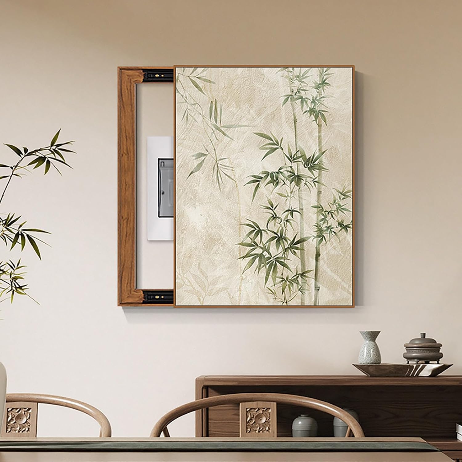 Fuse Box Cover Breaker Box Cover Decorative, Electric Meter Box Decorative Painting, Electric Meter & Wall Safe for Farmhouse Kitchen, Simple Install(Beige,45 * 60cm/18 * 24im)