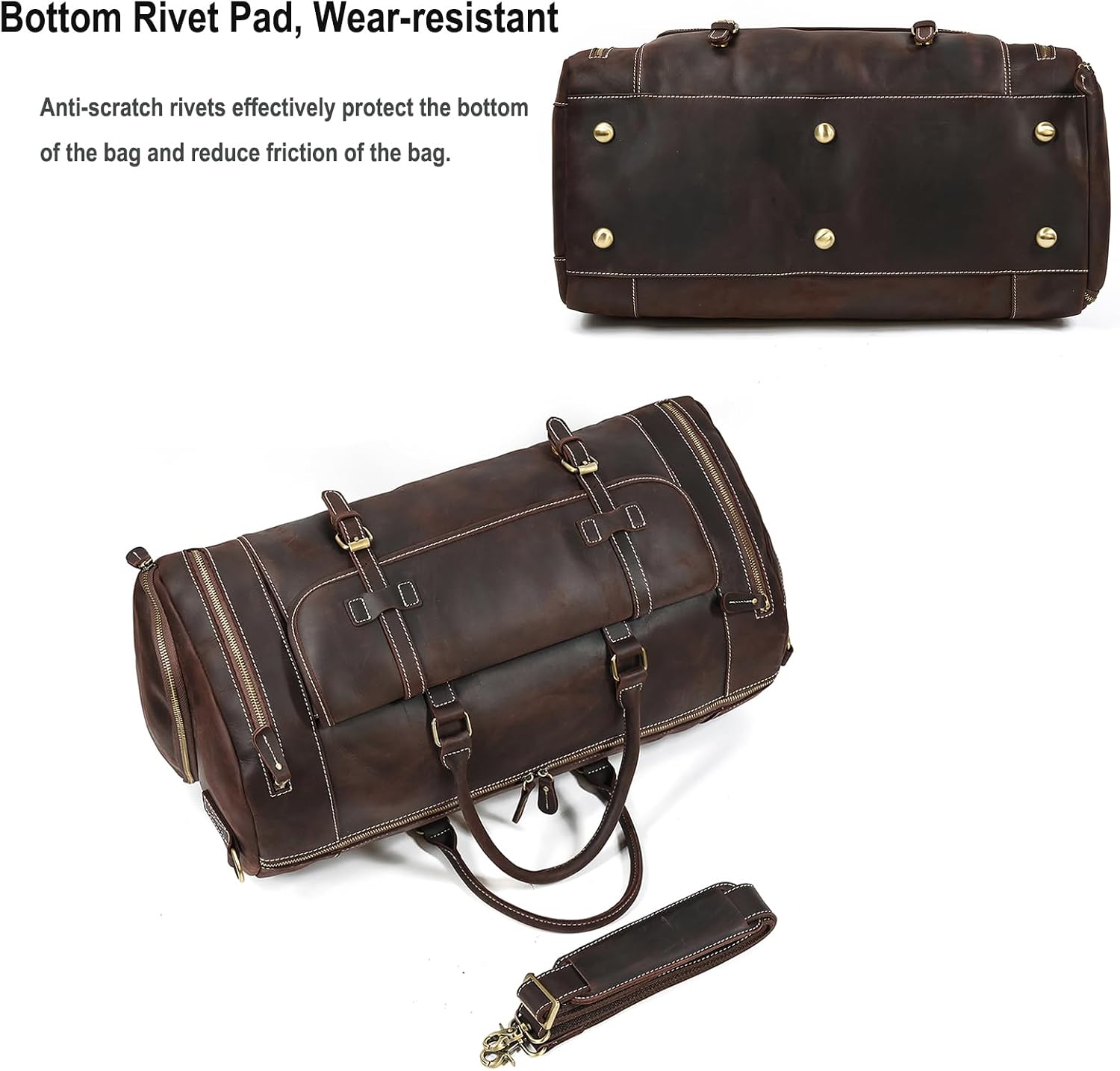 LUUFAN Full-grain Genuine Leather Travel Bag Large Capacity Duffel Luggage Bag with Shoe Compartment, Men Women Shoulder Handbag for Weekend Holiday Business Trip
