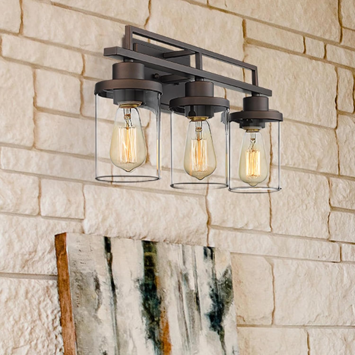 Emliviar 3-Light Vanity Light for Bathroom - Farmhouse Bathroom Light Fixtures in Oil Rubbed Bronze Finish with Clear Glass, YCE238B-3W ORB