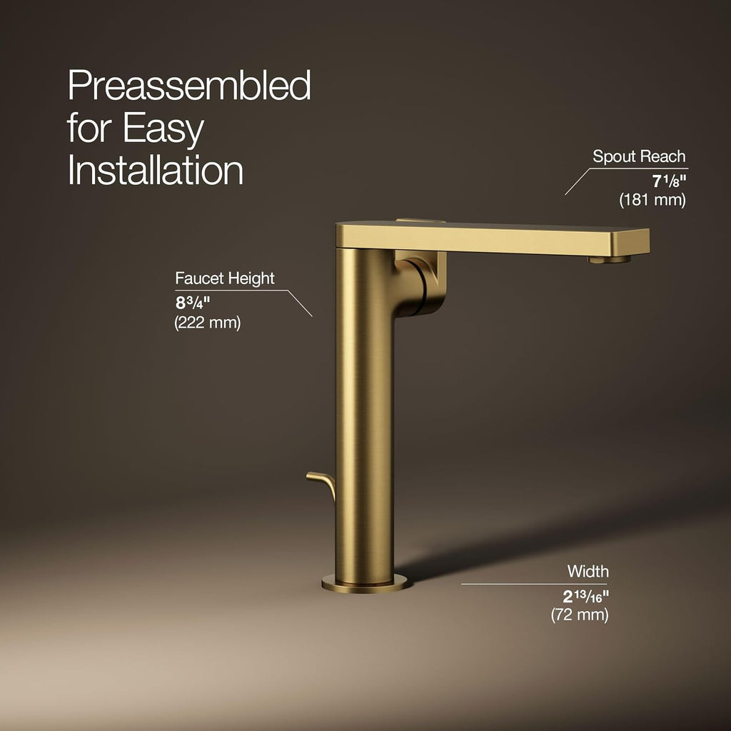 Kohler 73168-4-2MB Composed® Tall single-handle bathroom sink faucet with Lever handle, 1.2 gpm, Vibrant Brushed Moderne Brass