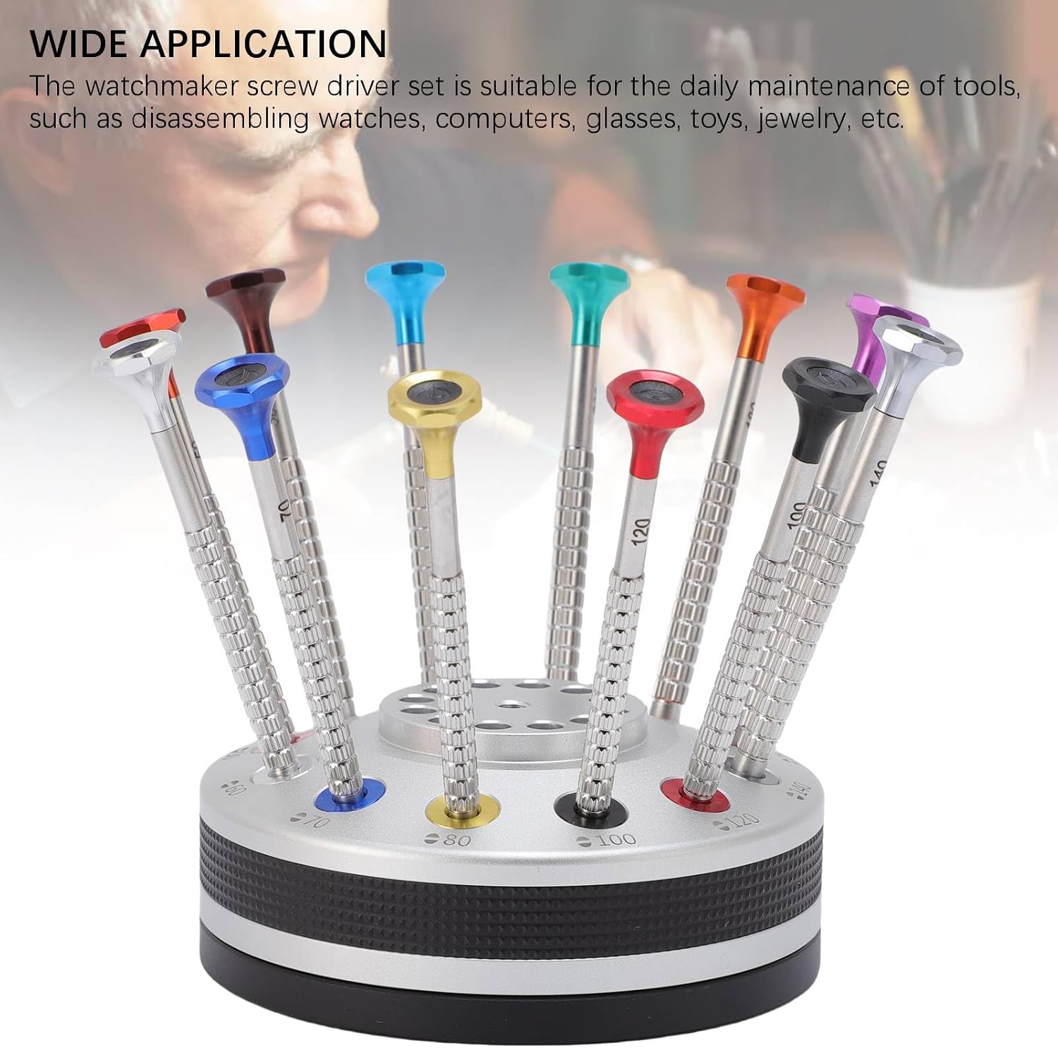 12PCS Watchmakers Screw Driver Set with on Rotating Stand & Stainless Steel Flat PH Head, Accurate Suitable for Watch Repair Eyewear Jewelry