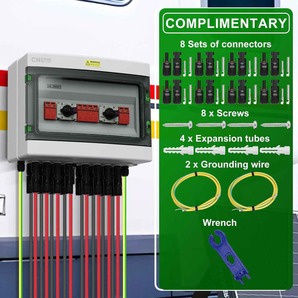 4 Strings Solar Disconnect Switch 32 Amp DC1000V with Lightning Surge Protector Arrester and IP65 Solar PV Combiner Breaker Box 4in 4out for Outdoor Solar Panel System