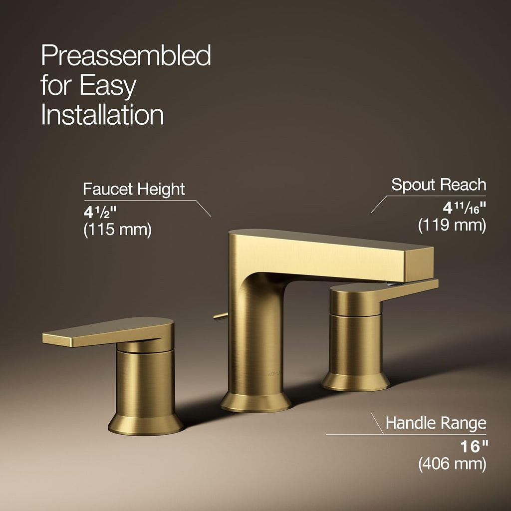 Kohler 97100-4-2MB Taut® Widespread Bathroom Sink Faucet, 1.2 gpm, Vibrant Brushed Moderne Brass