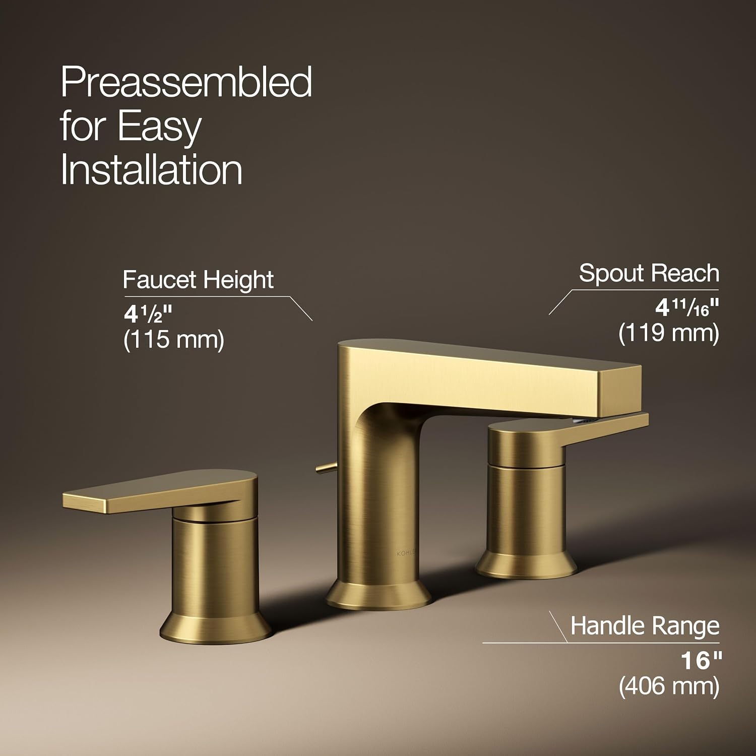 Kohler 97100-4-2MB Taut® Widespread Bathroom Sink Faucet, 1.2 gpm, Vibrant Brushed Moderne Brass