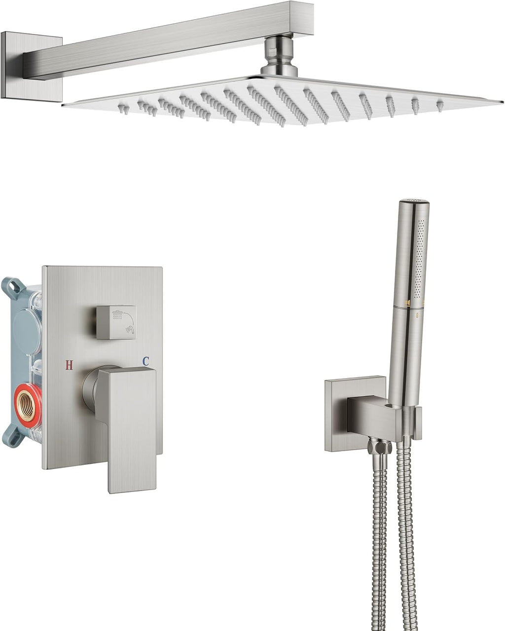 Aolemi Shower Faucet Set, High Pressure Shower System with 2-in-1 Handheld Sprayer, Wall Mount Fixture Combo with Rough-in Valve, 12 Inch Shower Head, Brushed Nickel