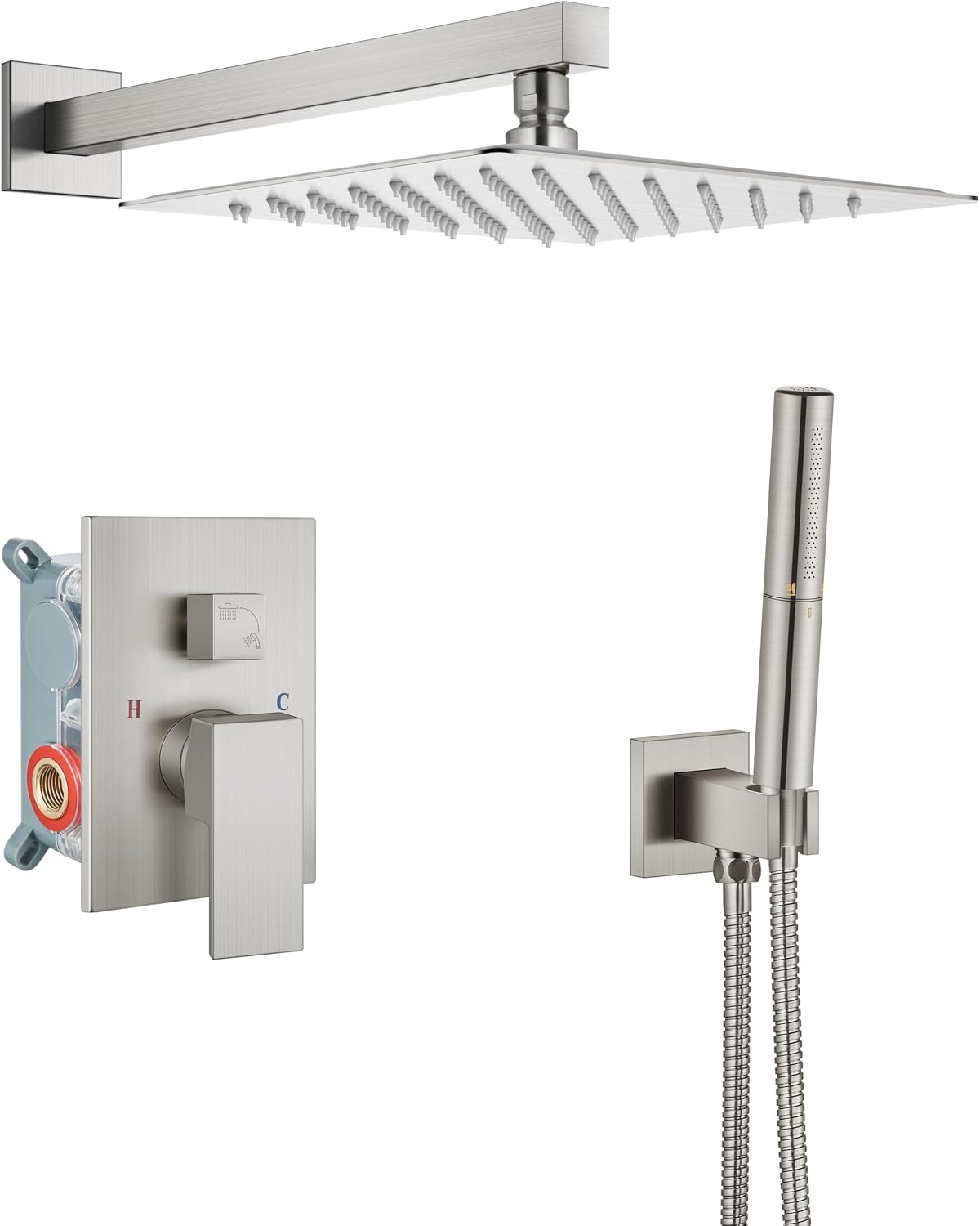 Aolemi Shower Faucet Set, High Pressure Shower System with 2-in-1 Handheld Sprayer, Wall Mount Fixture Combo with Rough-in Valve, 12 Inch Shower Head, Brushed Nickel
