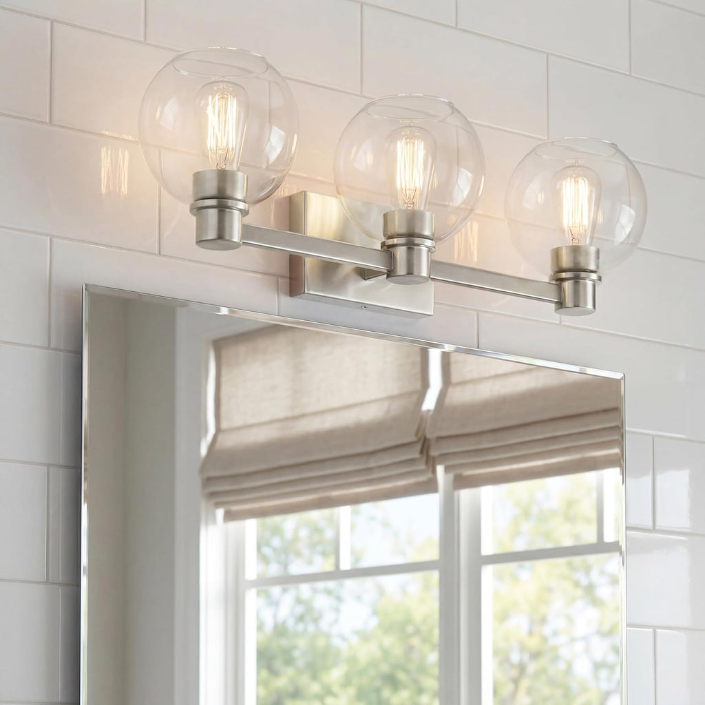 Kichler Harmony 24.5' Vanity Light in Brushed Nickel, 3-Light Traditional Bathroom Vanity with Clear Glass, (24.5' W x 8.25' H), 45894NI