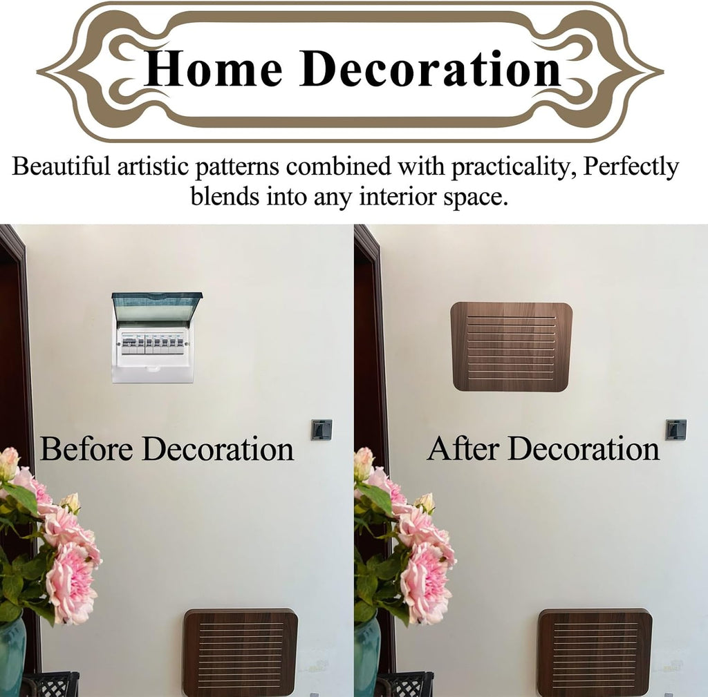 Breaker Box Cover Decorative Wall Modern Wood Electric Meter Box Decoration, Creative Vertical Electrical Fuse Boxes with Screw Kit, Flip Top Distributive Lid for Office/ Living Room/ Hotel(Brown,35x2