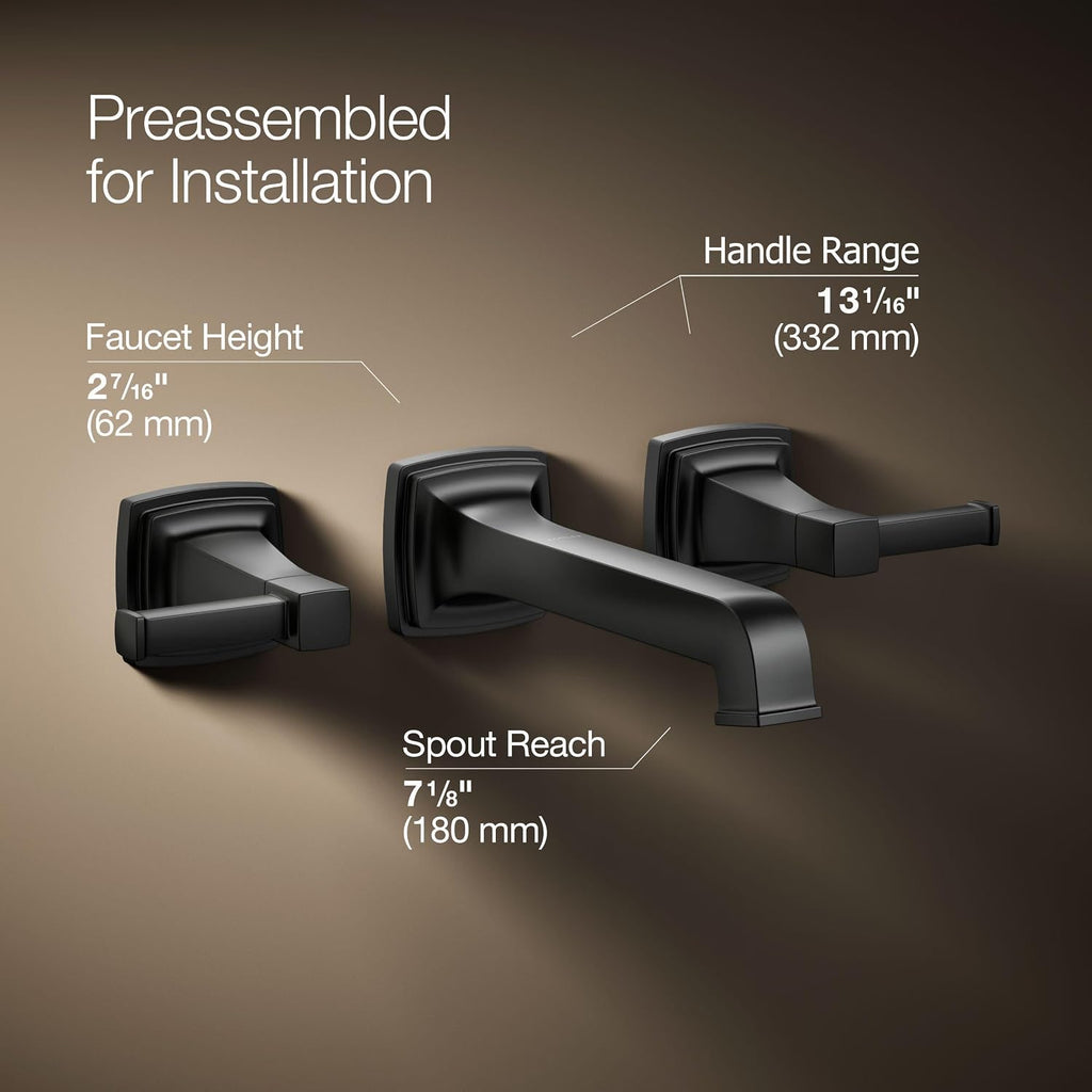 KOHLER T26432-4-BL RIFF Widespread wall-mount bathroom sink faucet trim, Matte Black