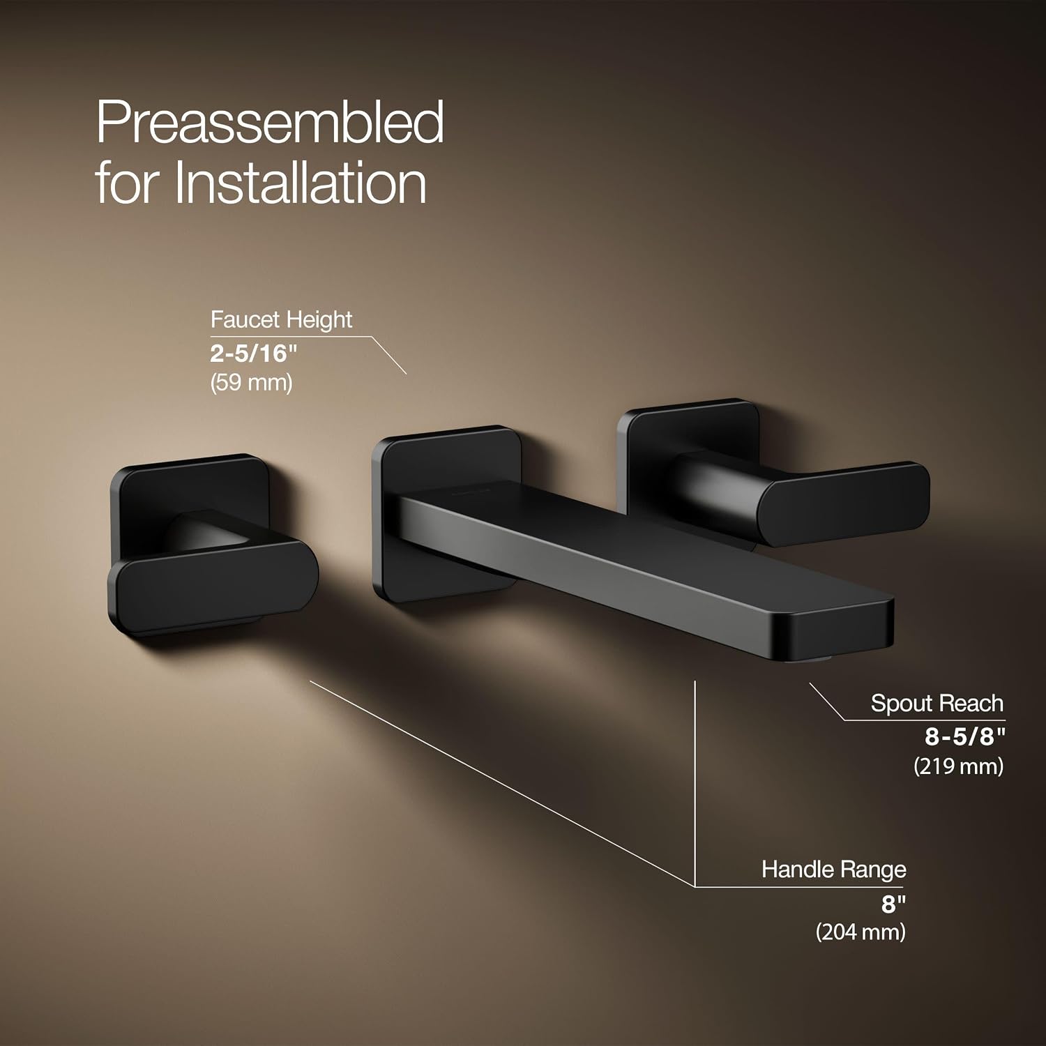 KOHLER T27120-4-BL Parallel® Wall-mount bathroom sink faucet trim, Matte Black