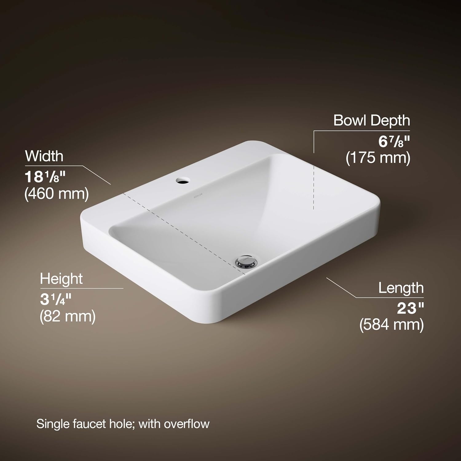 Kohler 2660-1-0 Vox Vessel Bathroom Sink with Single Faucet Hole, One Size, White