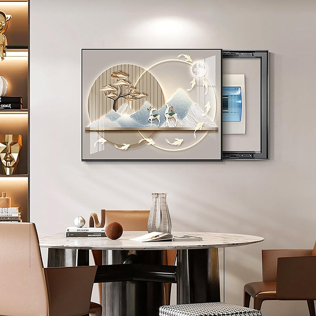 Breaker Box Cover Decorative, Electric Meter Fuse Box Cover, Modern Wall Art Painting, Crystal Ceramic Surface, Sliding or Flip-up Design, Widely Used(Beige 1,60 * 50cm/23.6 * 19.7in)