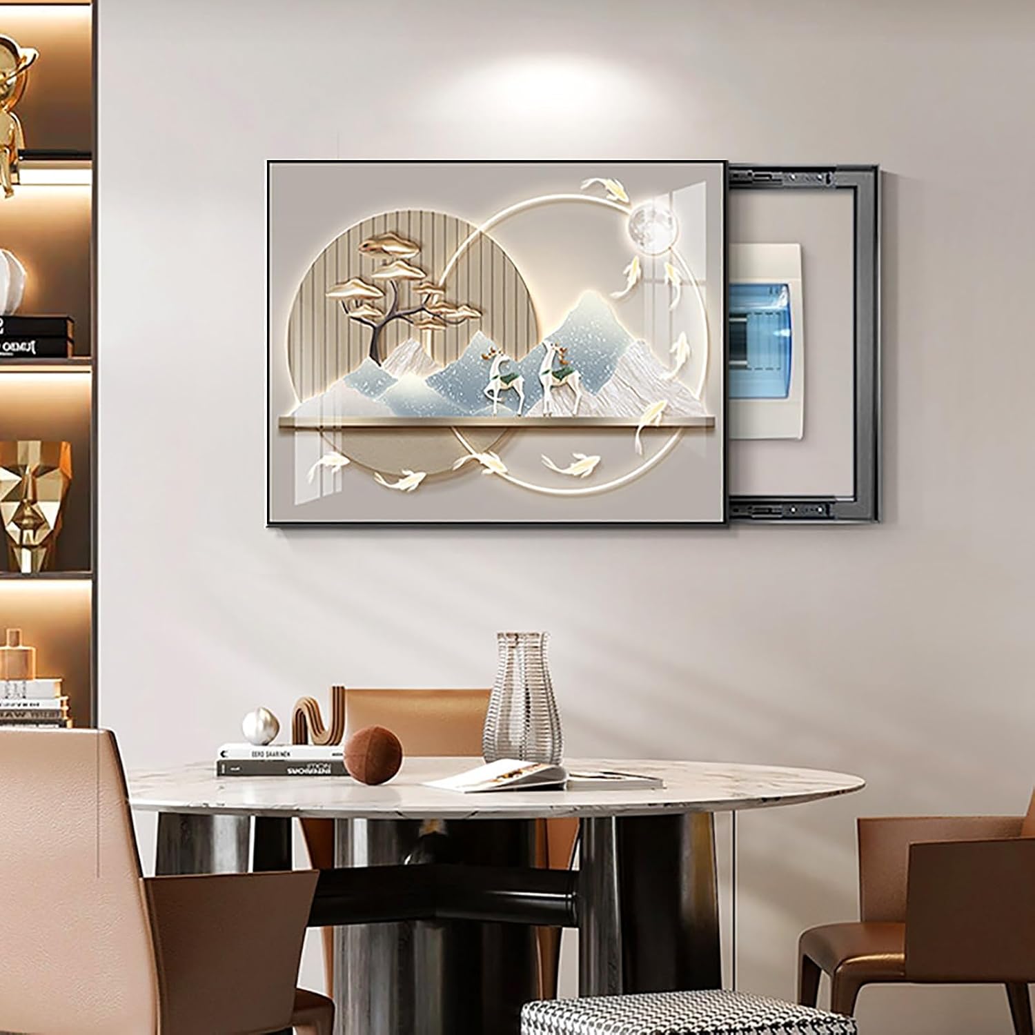 Breaker Box Cover Decorative, Electric Meter Fuse Box Cover, Modern Wall Art Painting, Crystal Ceramic Surface, Sliding or Flip-up Design, Widely Used(Beige 1,60 * 50cm/23.6 * 19.7in)
