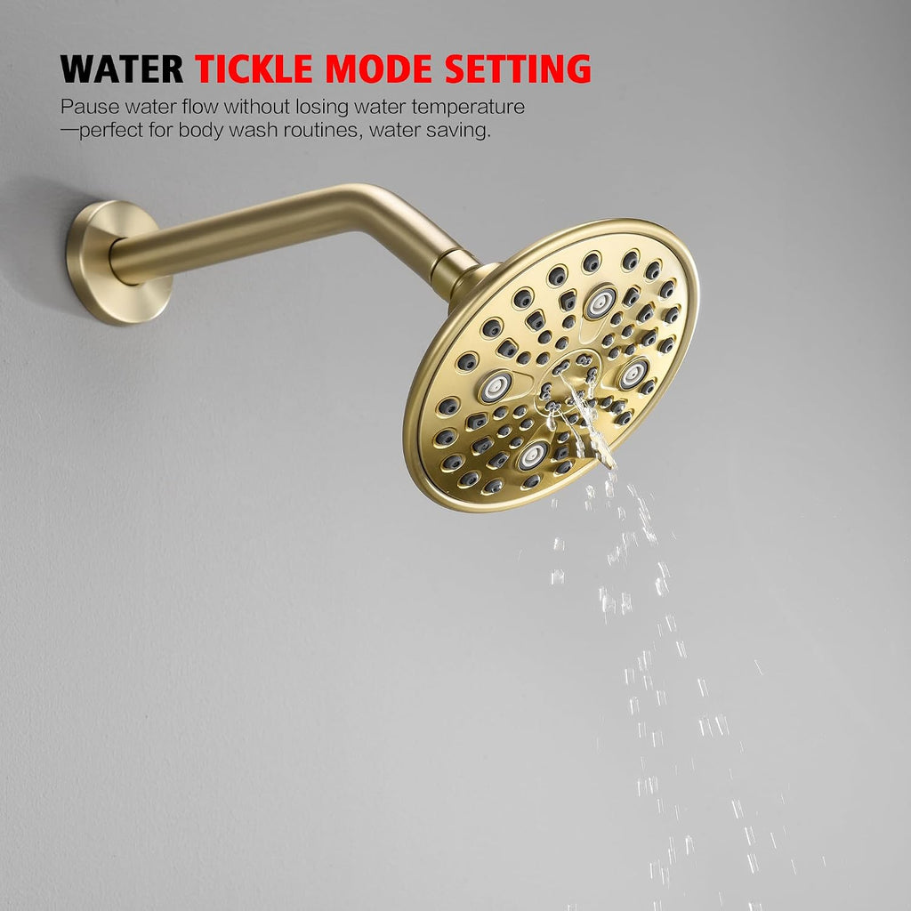 sumerain Modern Shower Faucet Set with 6-Spray Shower Head, Tub Spout and Shower Trim Kit with Valve, Brushed Gold Finish