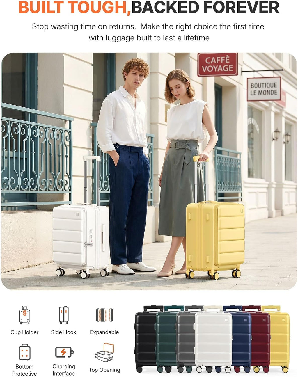 28 Inch Checked Luggage Side Opening Expandable Hardshell Suitcase, 100% PC Lightweight with Brake Spinner Wheels, TSA Lock - Large Travel Suitcase