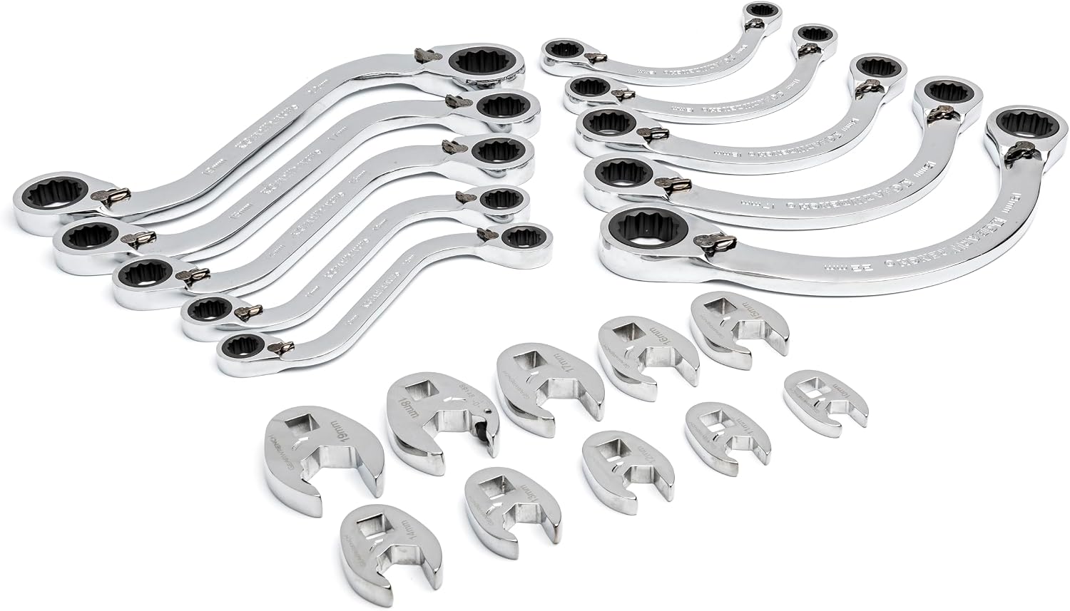 GEARWRENCH 20 Piece Specialty Ratcheting Metric Wrench Set in Foam Storage Tray - GWMSSRWMM