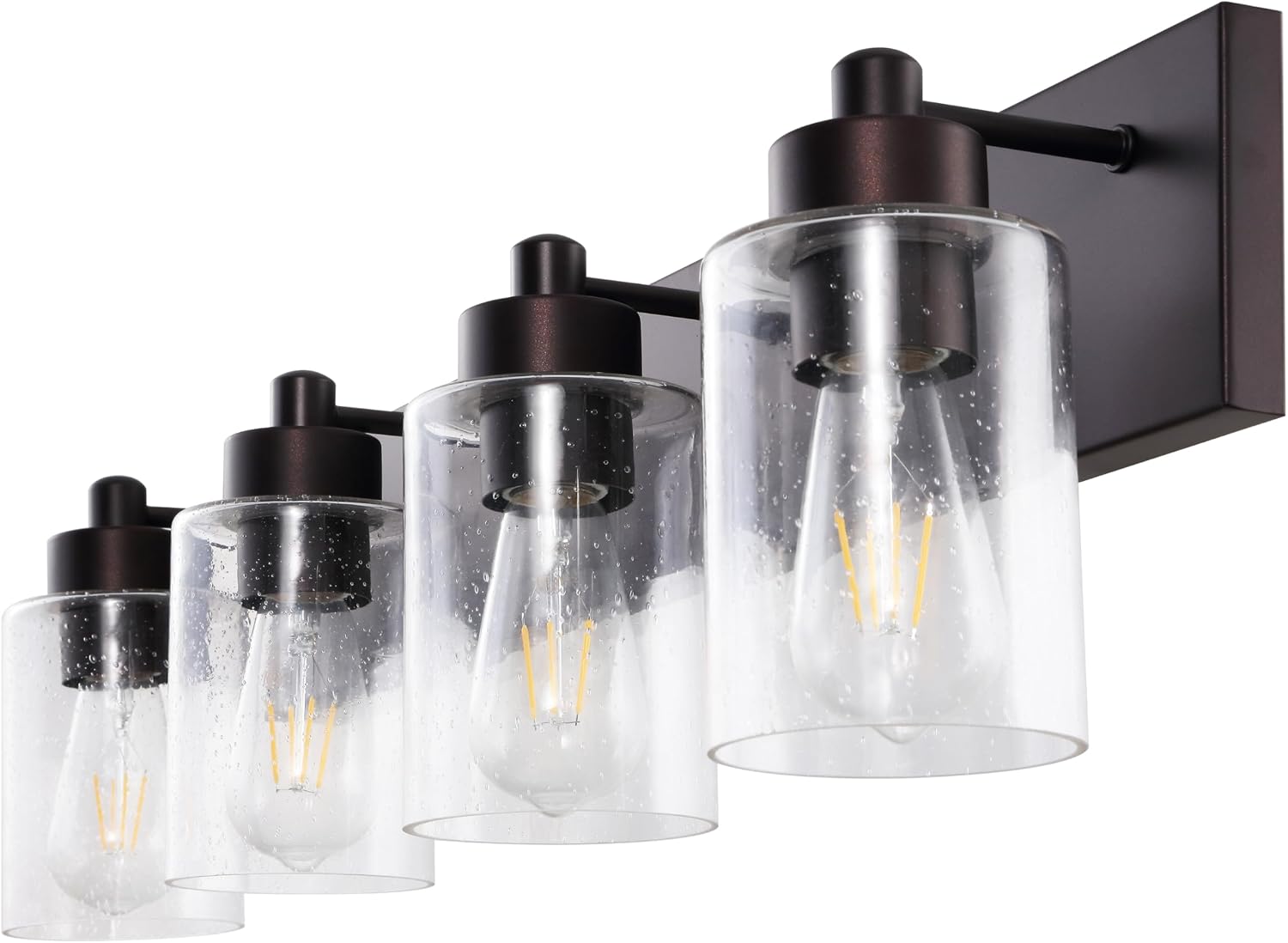 JONATHAN Y 27.75' Oil Rubbed Bronze/Clear 4-Light Modern LED Vanity Light for Bathroom Mirror, Mid-Century Wall Sconce with Clear Seeded Glass Shades, Contemporary Iron Fixture, LED Bulbs (JYL7558E)