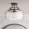 Franklin Iron Works Charleston Industrial Rustic Farmhouse Ceiling Light Semi Flush-Mount Fixture 13 1/2' Wide Bronze LED Clear Glass Shade for Bedroom Kitchen Living Room Hallway Dining Bathroom