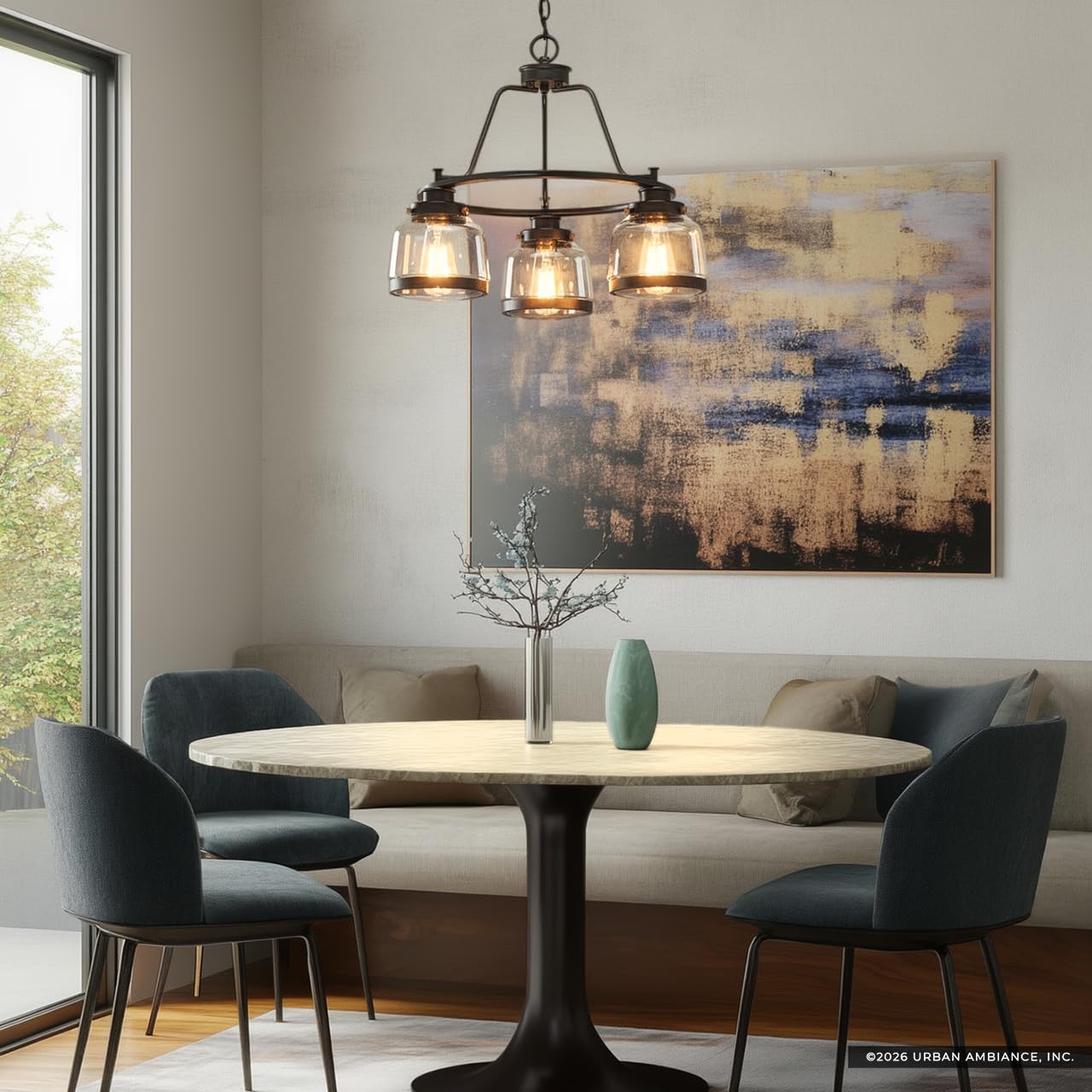 Urban Ambiance Luxury Industrial Chic Chandelier, Medium Size: 18' H x 22' W, with Art Deco Style Elements, Olde Bronze Finish and Clear Shade, UHP2533, Nottingham Collection