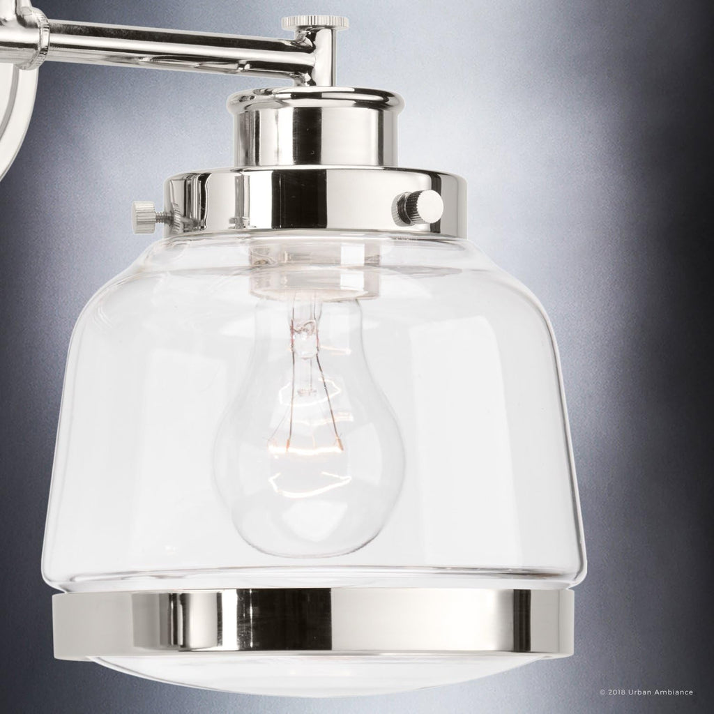 Urban Ambiance Luxury Industrial Chic Bathroom Vanity Light, Medium Size: 11.25' H x 16.25' W, with Art Deco Style Elements, Polished Nickel Finish, UHP2536, Nottingham Collection