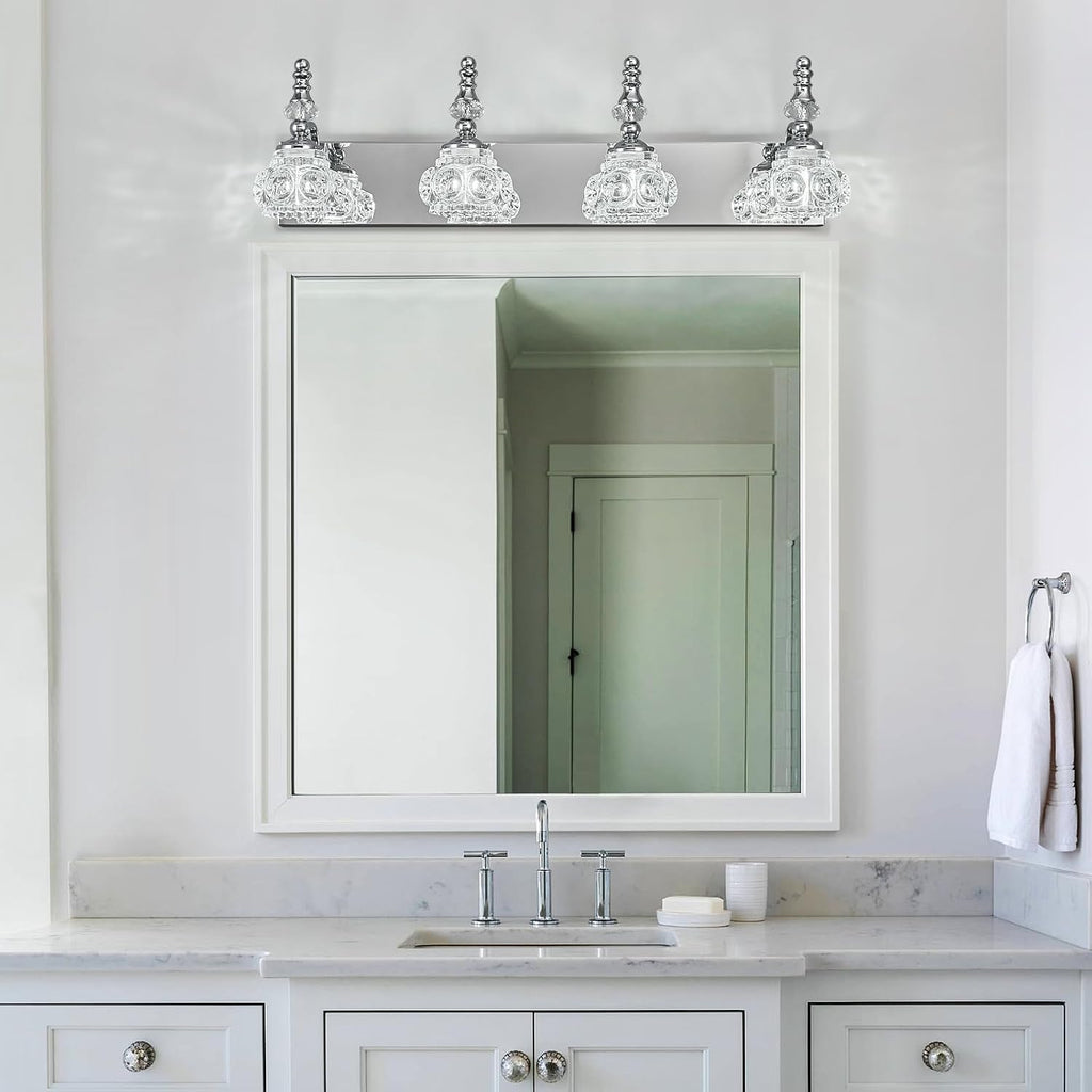 4-Light Vintage Bathroom Vanity Light Fixture Industrial Chrome with Glass Shade Vanity Light Fixtures Over Mirror Glass Bathroom Vanity Lighting Fixtures G9 Bulb Wall Lights