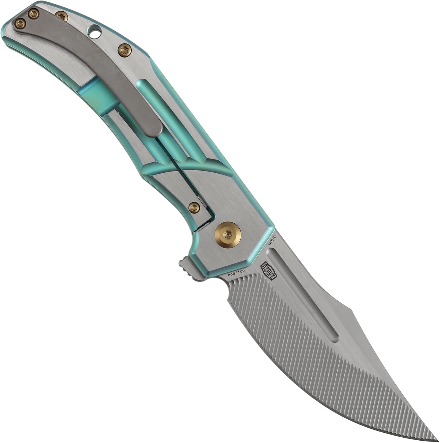 KANSEPT Orion Pocket Knife, 3.07' Machine Satin S35VN Blade with Blood Groove and Green Anodized Titanium Handle Both Crafted with CNC Milling, Flipper EDC Folding Knife for Camping, Hunting K1089B4