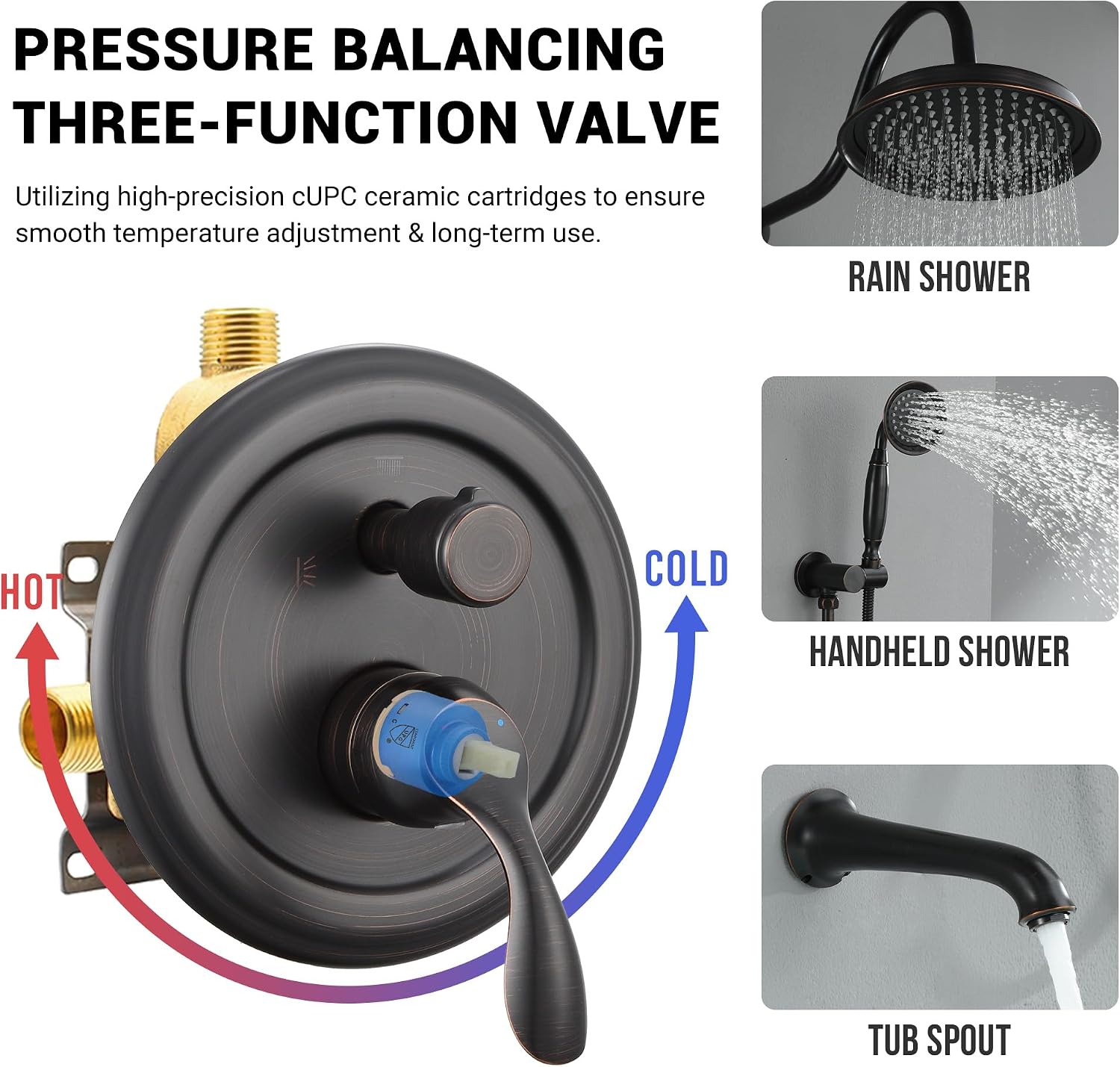 DASAN Oil Rubbed Bronze Shower System with Tub Spout, Tub and Shower Faucet Combo Set with Valve & Trim Kit Bathtub Shower Faucet Set Bathtub Shower System with Rainfall Shower & Handheld, AT309W-ORB