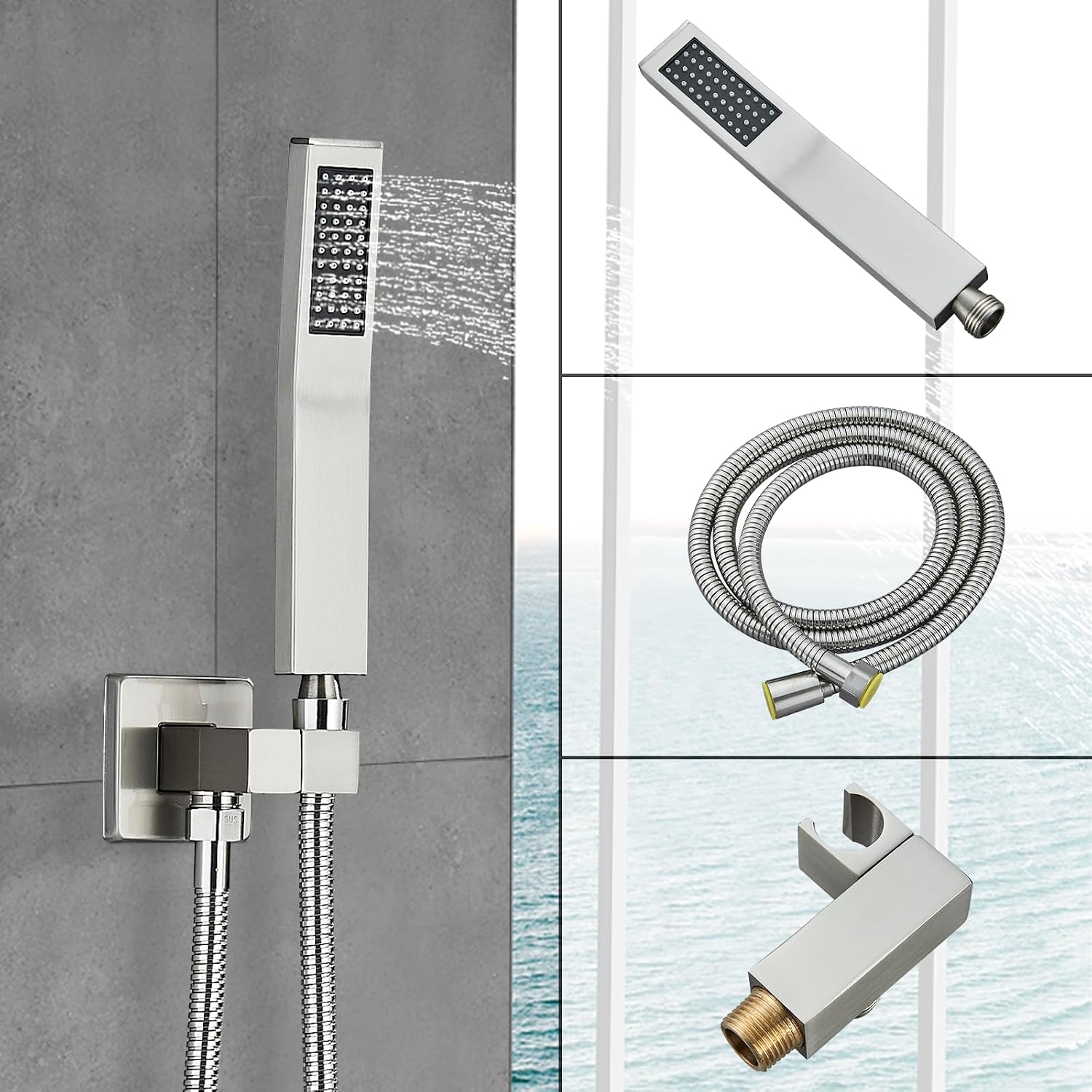 Shower Faucet Set Brushed Nickel Shower System with 12 Inches Rain Shower Head and Handheld Sprayer Wall Mounted Shower Fixture Set with Brass Shower Valve