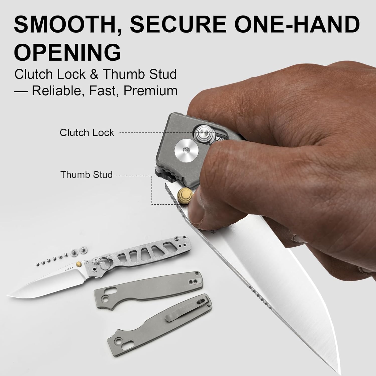 Kizer Original 2 EDC Pocket Knife, 3.17' S45VN Modified Drop Point Folding Knife with Titanium Handle, Thumb Stud Opener Clutch Lock, for Camping Hiking Fishing Ki3605.2MA1