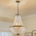 6 Lights French Empire Crystal Chandelier Farmhouse Pendant Lighting, Antique Brass Ceiling Light Fixture for Dining Room Bedroom Foyer Living Room, W18.5 x H25.6