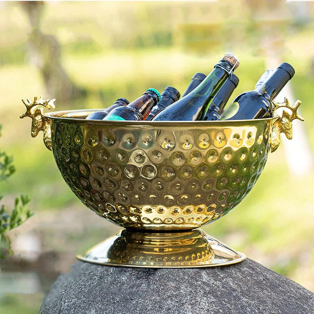 Ice Bucket Large Capacity Ice Bucket Stainless Steel Hammer Point Restaurant Champagne Basin Outdoor Ice Bucket Party Bar Wine Basin Wine Bucket (Color : Gold)