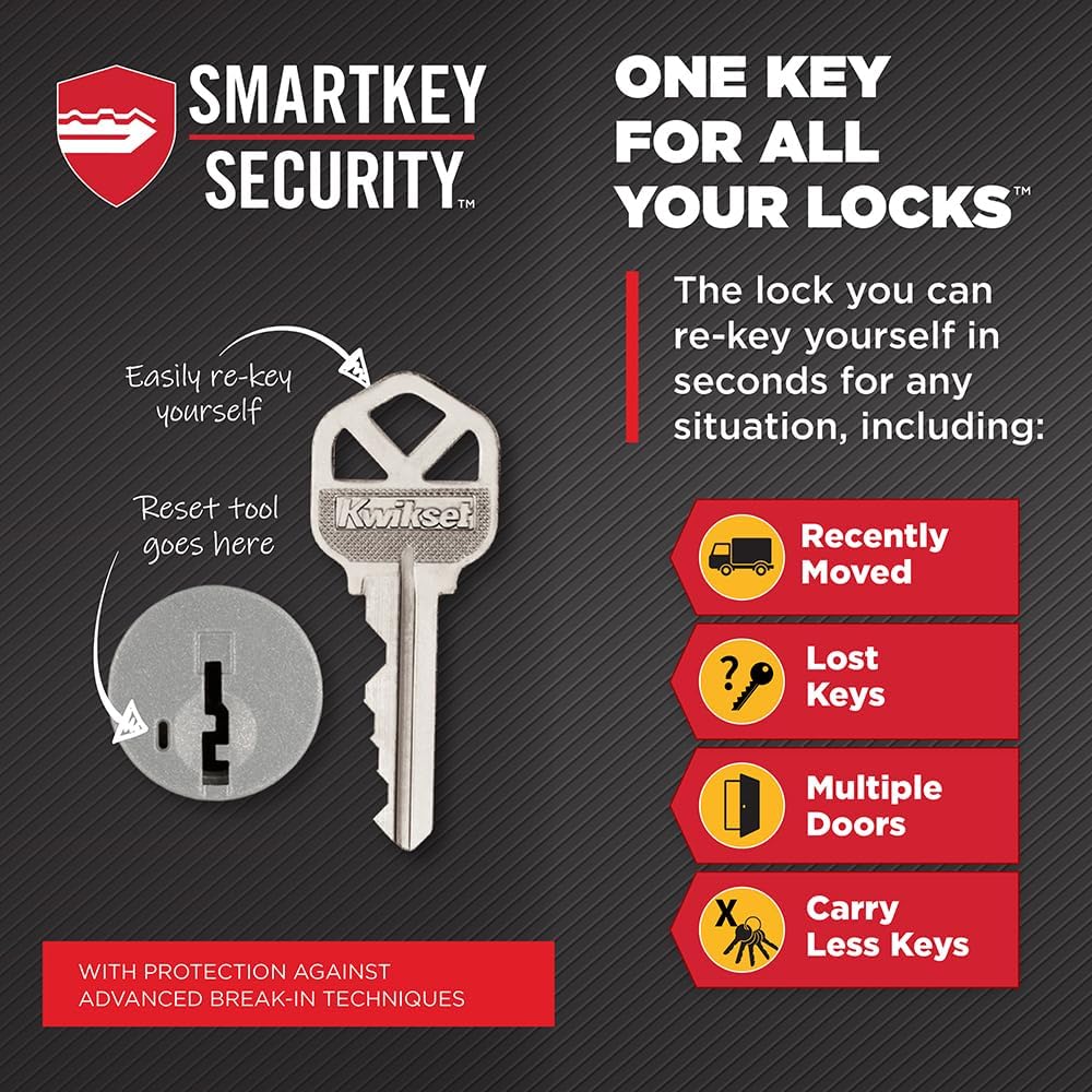 Kwikset Halifax Entry Door Handle with Lock and Key, Secure Keyed Reversible Lever Exterior, For Front Entrance and Bedrooms, Satin Nickel, 10 Pack, Pick Resistant SmartKey Rekey Security and Microban