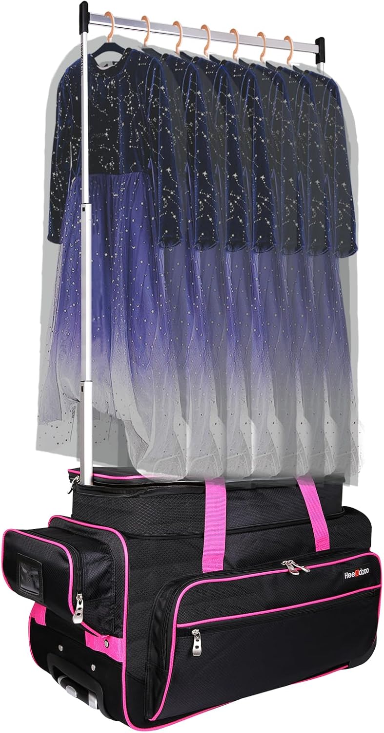 Dance Bag with Garment Rack,23inch Dance Competition Garment Bags with Clothes Rack,Suitcase,Rolling Duffle for Travel, Wheeled Drop-Bottom Upright Luggage Closet Suitcase(Expand-Purple