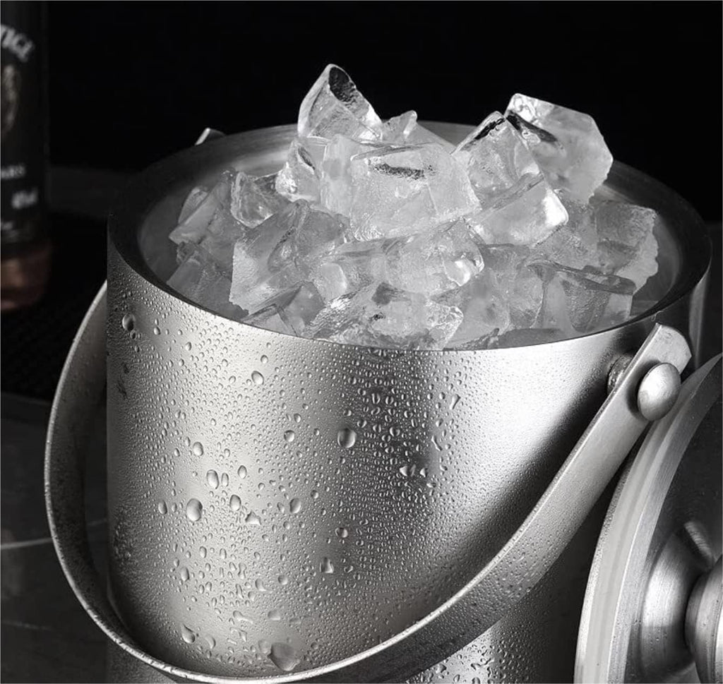 Ice Bucket Champagne Bucket Stainless Steel Ice Bucket With Lid Double-Layer Insulation Cooler Bucket Suitable For Bar Ice Buckets for Parties (Color : Silver, Size : 16.5 * 15cm) (Silver 17*19cm)