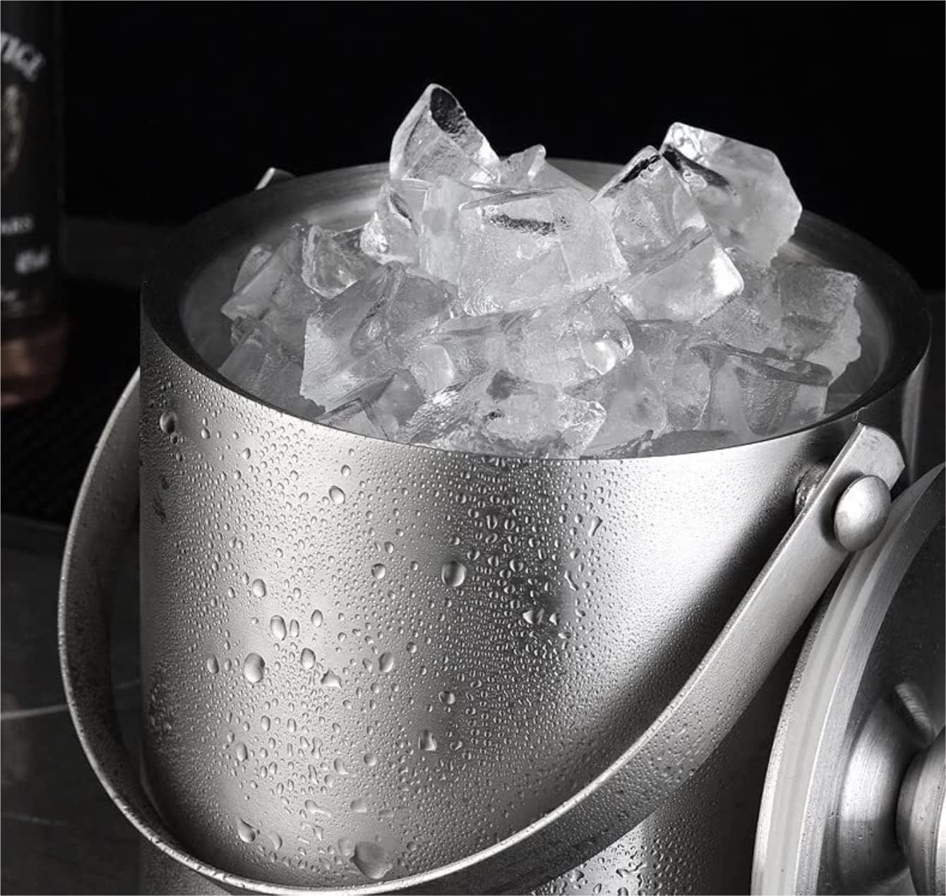 Ice Bucket Champagne Bucket Stainless Steel Ice Bucket With Lid Double-Layer Insulation Cooler Bucket Suitable For Bar Ice Buckets for Parties (Color : Silver, Size : 16.5 * 15cm) (Silver 17*19cm)
