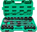 3/4' Drive Impact Socket Set, 21 Pcs Heavy Duty Large Socket Set, Cr-Mo Steel, Standard 6-Point Metric Sockets (19mm-50mm), Includes Ratchet Wrench, Extension Bar, T Sliding Bar and Dedicated Case