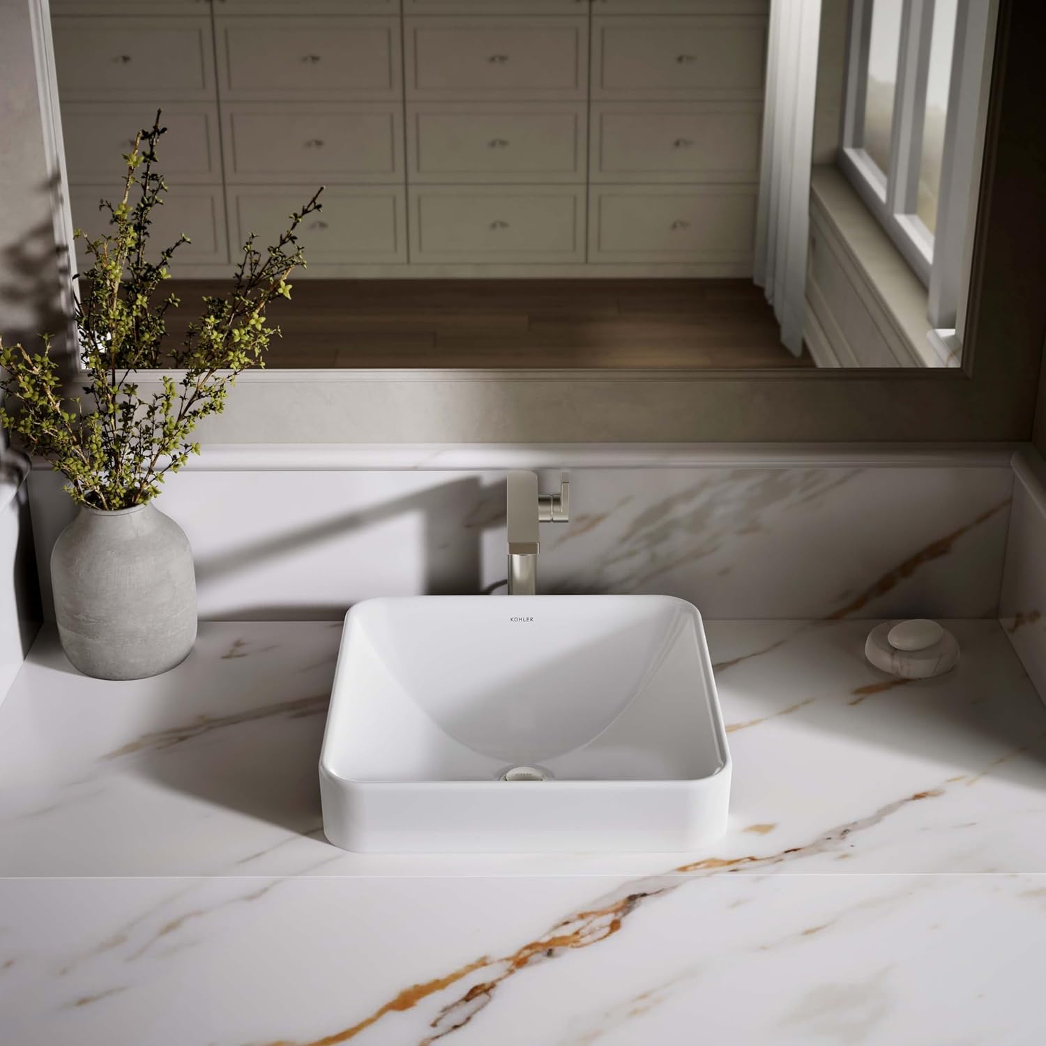 KOHLER 2661-0 Vox Square Vessel Bathroom Sink, Vitreous China, 16-1/4' W X 16-1/4' L, White