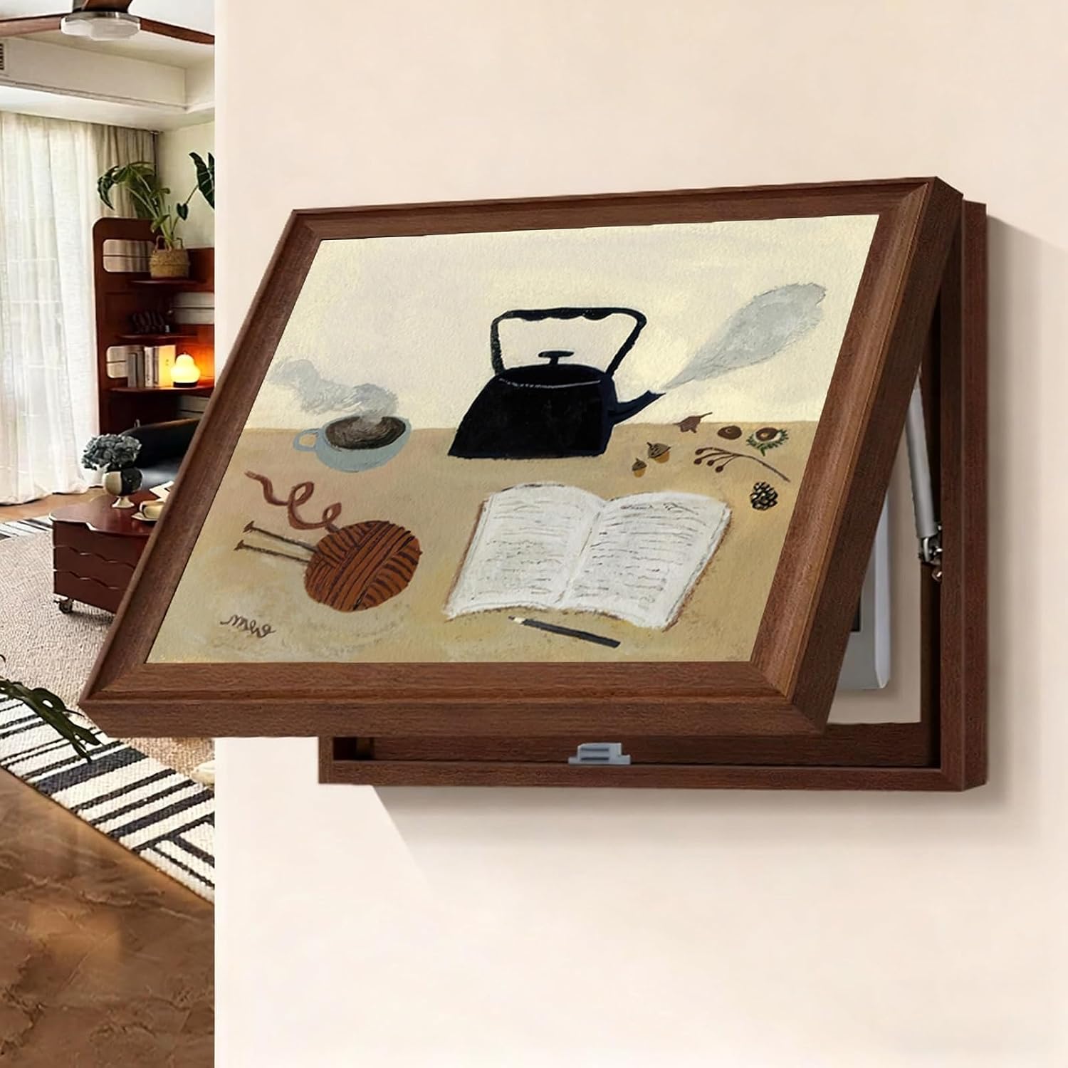 Modern Electric Meter Box Cover, Electrical Panel Cover, Wall Mounted Decorative Painting, Hydraulic Hide Design, for Living Room and Office(Brown 3,55 * 45cm/21.6 * 17.7)