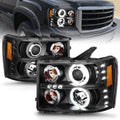 AmeriLite for 2007-2014 GMC Sierra 1500 2500 3500 Dual Xtreme LED Halo Rings Projector Black Replacement Headlight Assembly Set - Driver and Passenger Side